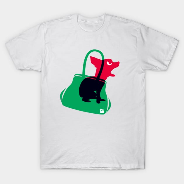 Angry animals: chihuahua in little green bag T-Shirt by VrijFormaat